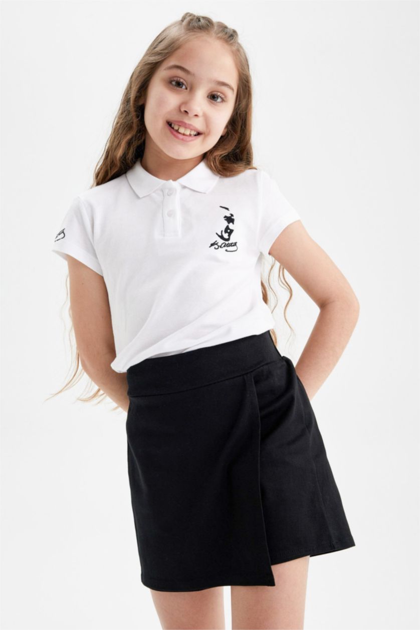 Kız Çocuk - Genç Kız Beyaz Kız Çocuk Atatürk Baskılı Pike Kısa Kollu Beyaz Polo Tişört