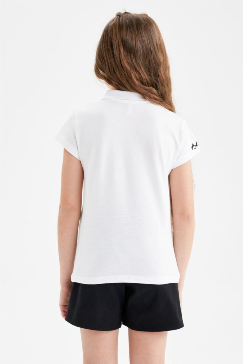 Kız Çocuk - Genç Kız Beyaz Kız Çocuk Atatürk Baskılı Pike Kısa Kollu Beyaz Polo Tişört