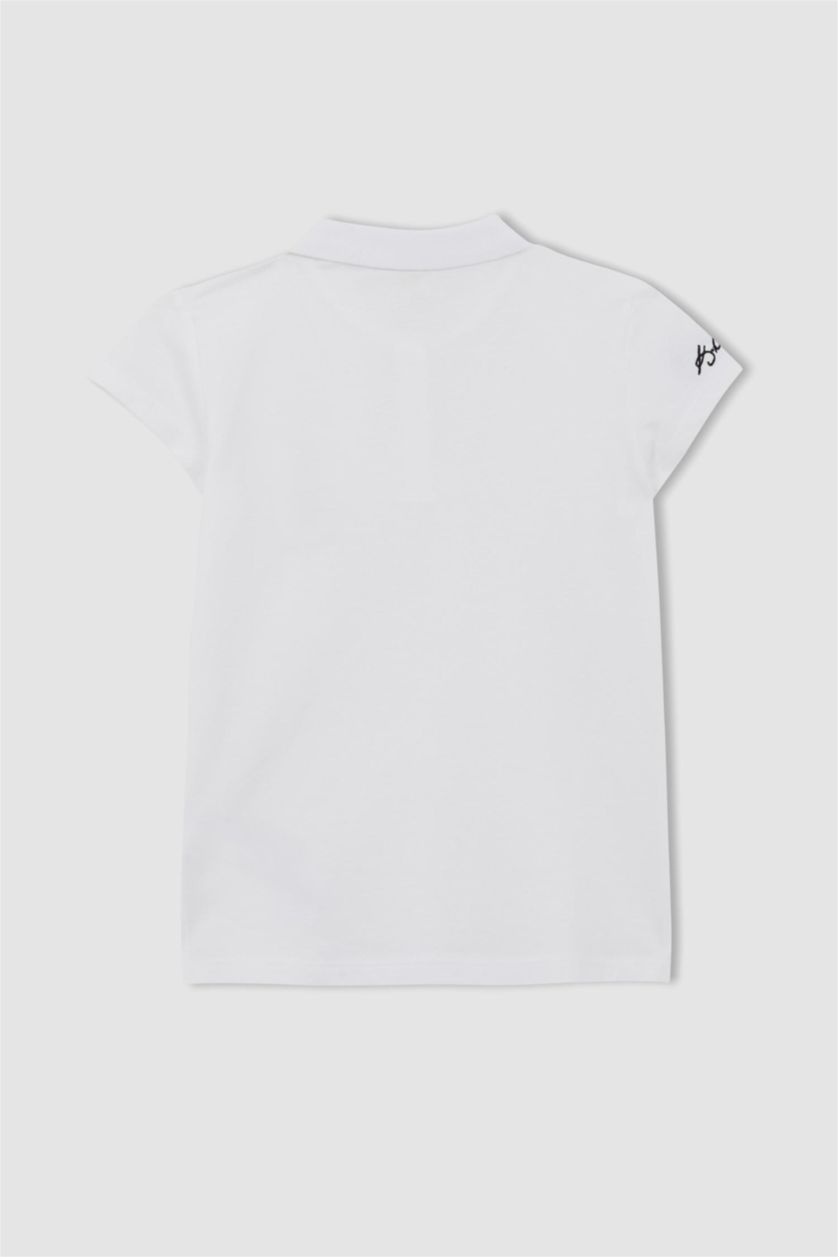 Kız Çocuk - Genç Kız Beyaz Kız Çocuk Atatürk Baskılı Pike Kısa Kollu Beyaz Polo Tişört