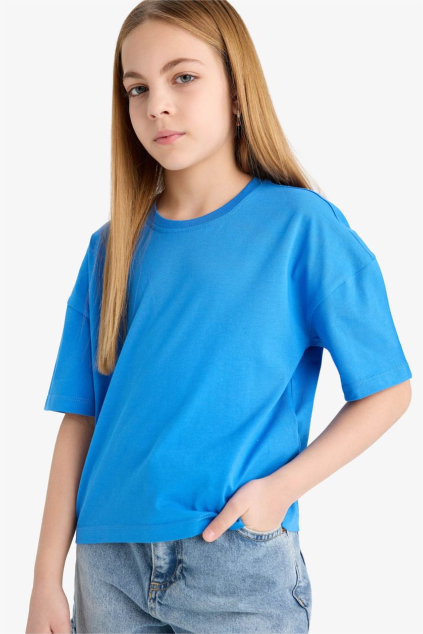 Kız Çocuk - Genç Kız Royal Relax Fit Bisiklet Yaka Basic Düz Kısa Kollu Tişört Kız Çocuk