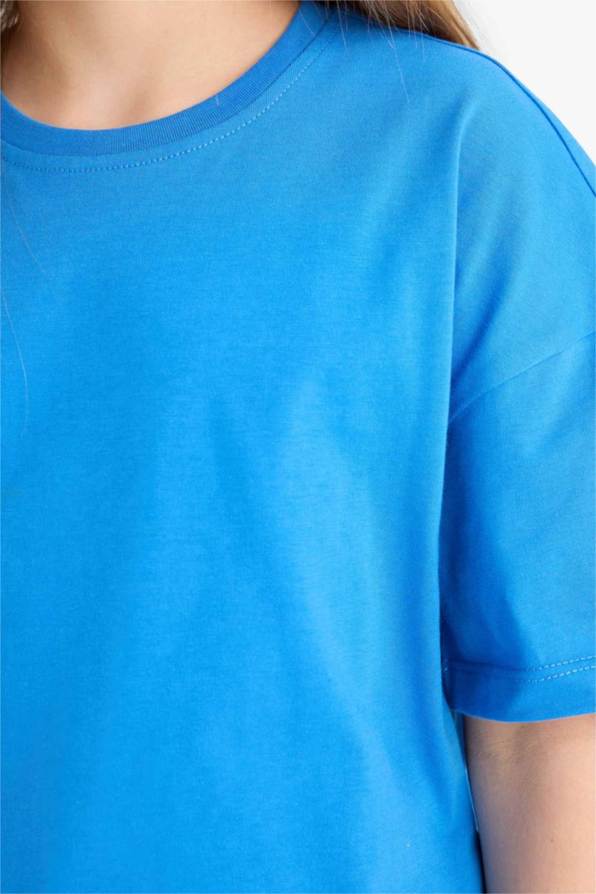 Kız Çocuk - Genç Kız Royal Relax Fit Bisiklet Yaka Basic Düz Kısa Kollu Tişört Kız Çocuk