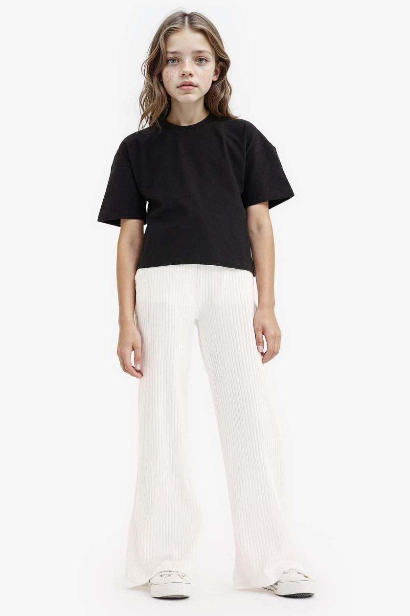 Kız Çocuk - Genç Kız Siyah Relax Fit Bisiklet Yaka Basic Düz Kısa Kollu Tişört Kız Çocuk