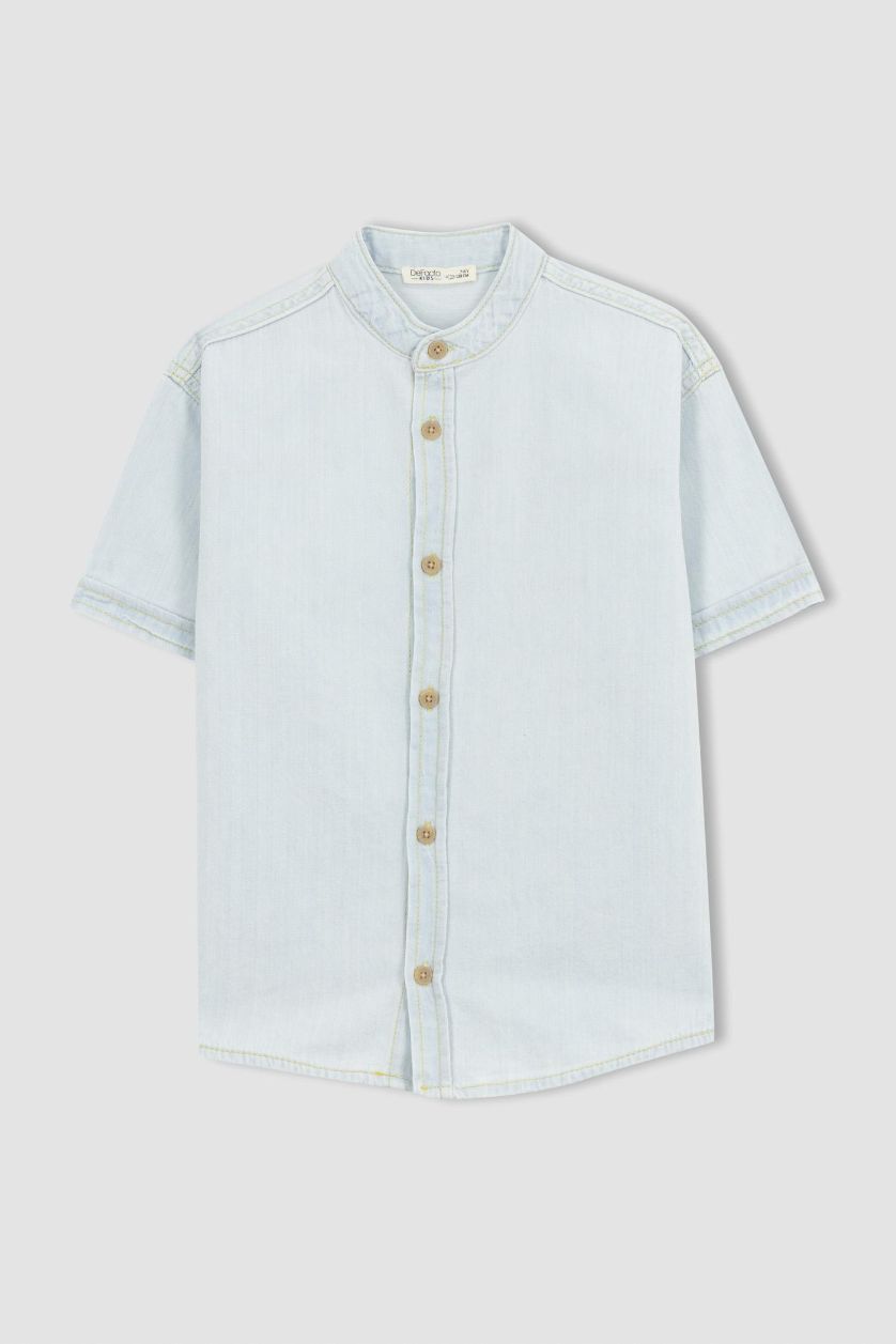 Erkek Çocuk - Genç Erkek Açık Mavi Erkek Çocuk Oversize Jean Kısa Kollu Gömlek