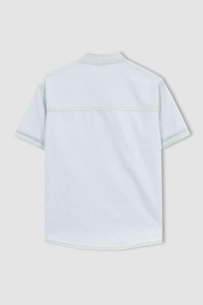 Erkek Çocuk - Genç Erkek Açık Mavi Erkek Çocuk Oversize Jean Kısa Kollu Gömlek