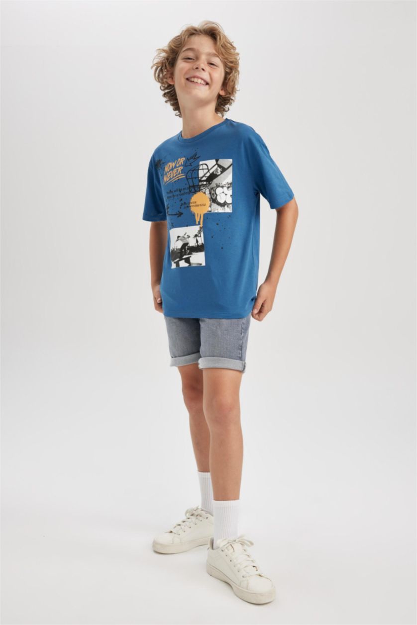 Erkek Çocuk - Genç Erkek Mavi Gri Jean Şort Erkek Çocuk