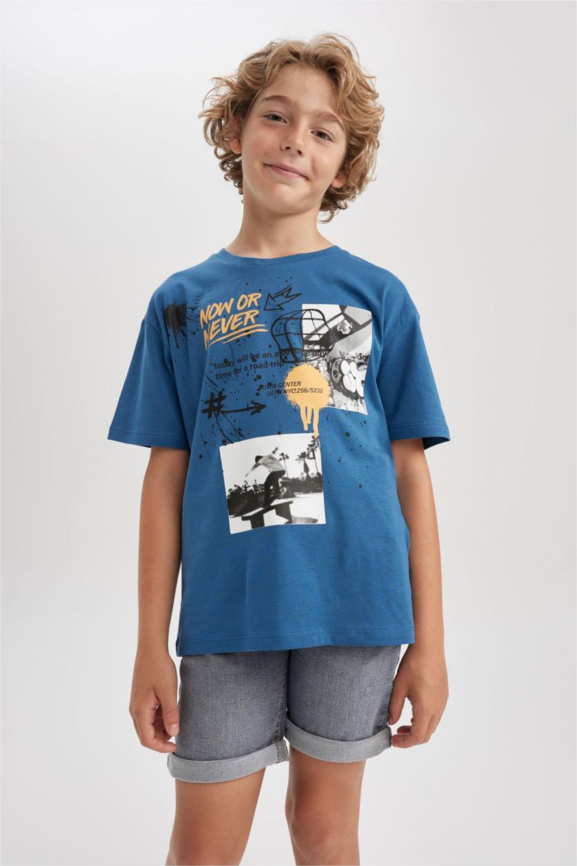 Erkek Çocuk - Genç Erkek Mavi Gri Jean Şort Erkek Çocuk