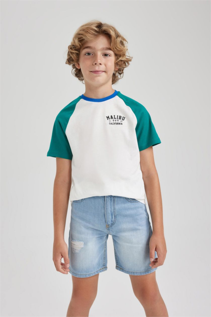 Erkek Çocuk - Genç Erkek Açık Mavi Yırtık Detaylı Jean Şort Erkek Çocuk