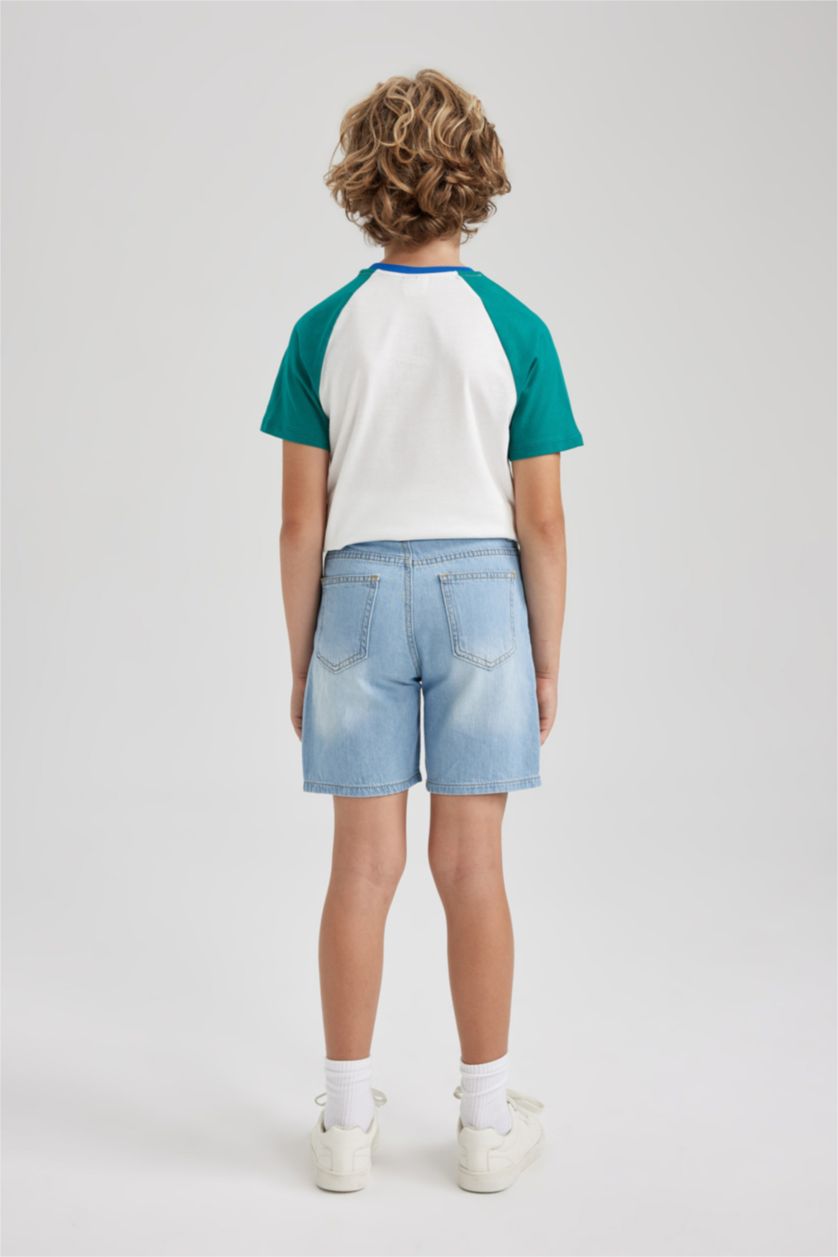 Erkek Çocuk - Genç Erkek Açık Mavi Yırtık Detaylı Jean Şort Erkek Çocuk