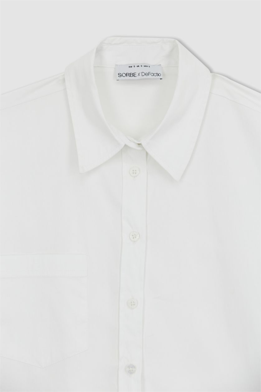 Kadın Beyaz Sorbe X Defacto Oversize Fit Düğmeli Poplin Uzun Kollu Gömlek