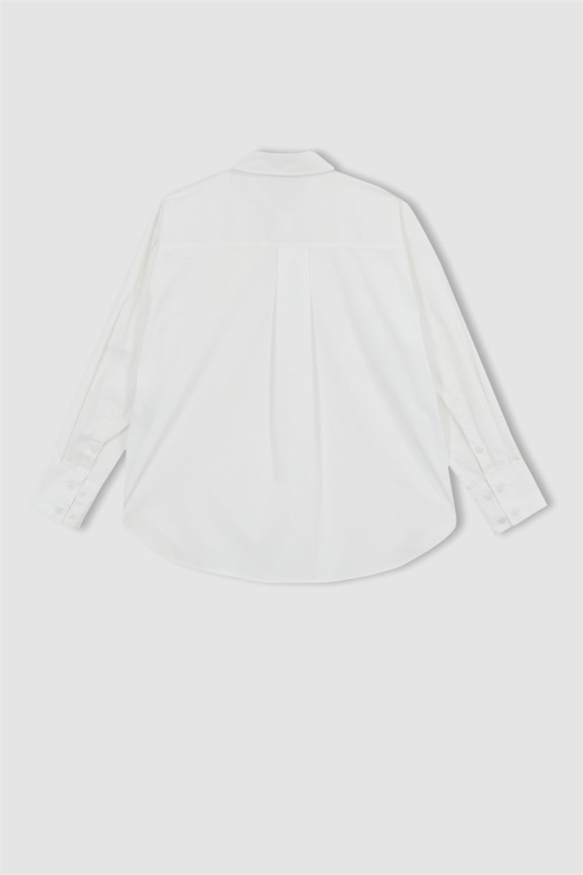 Kadın Beyaz Sorbe X Defacto Oversize Fit Düğmeli Poplin Uzun Kollu Gömlek