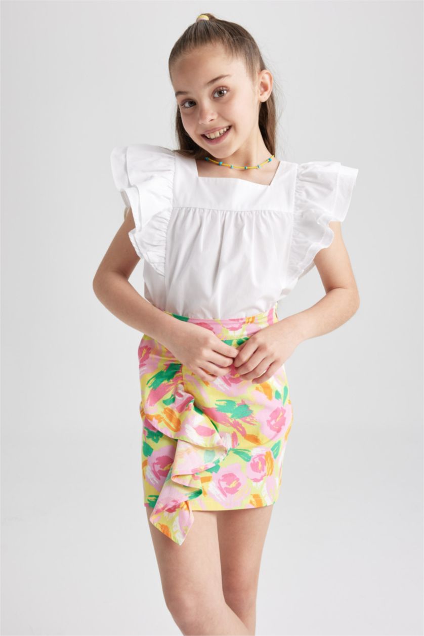 GIRLS & TEENS White Girl Square Collar Short Sleeve Blouse