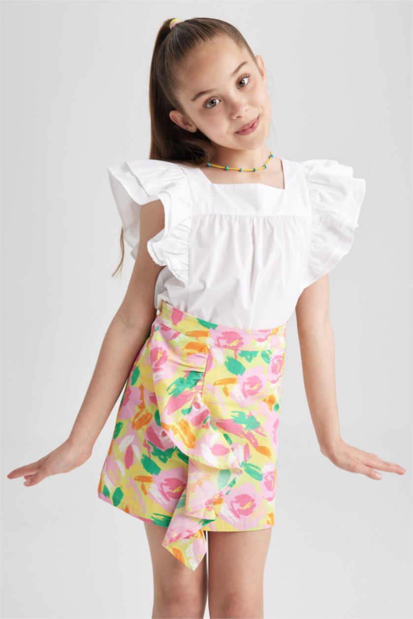 GIRLS & TEENS White Girl Square Collar Short Sleeve Blouse