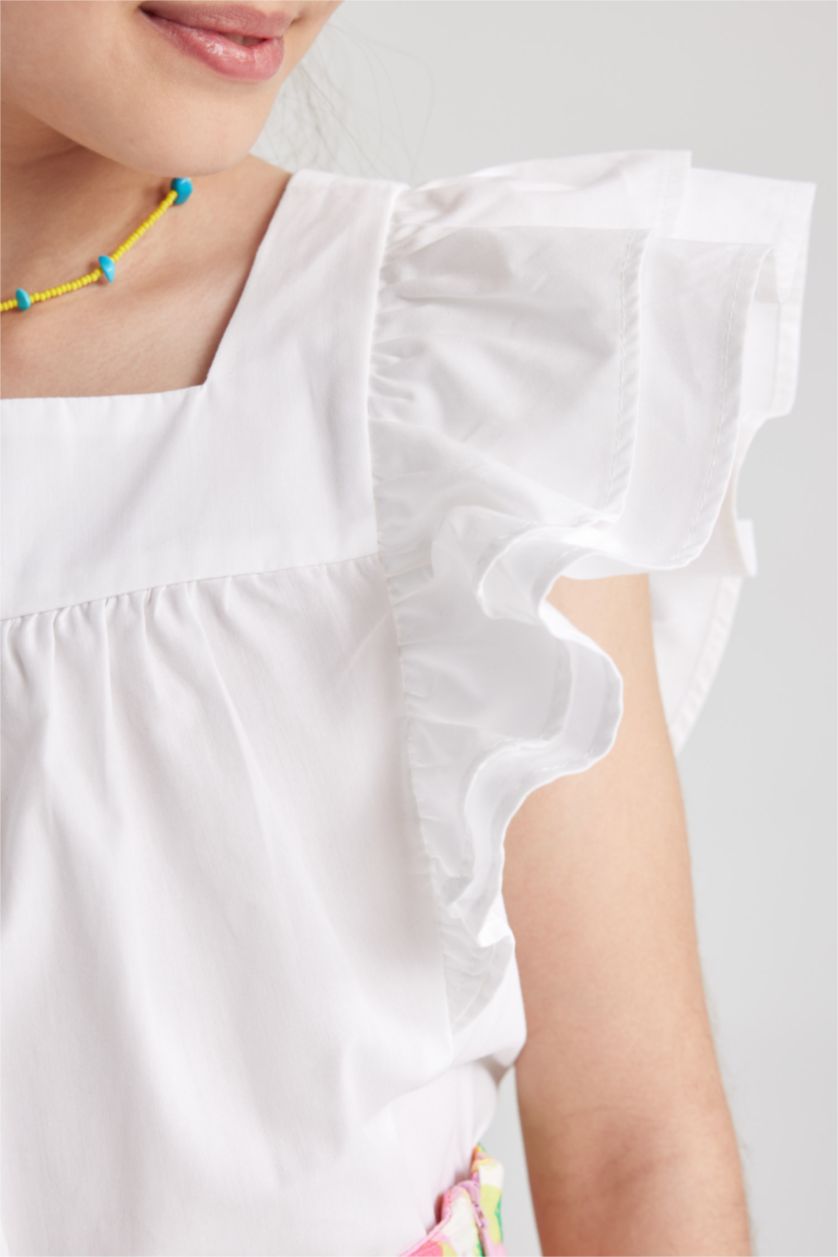 GIRLS & TEENS White Girl Square Collar Short Sleeve Blouse