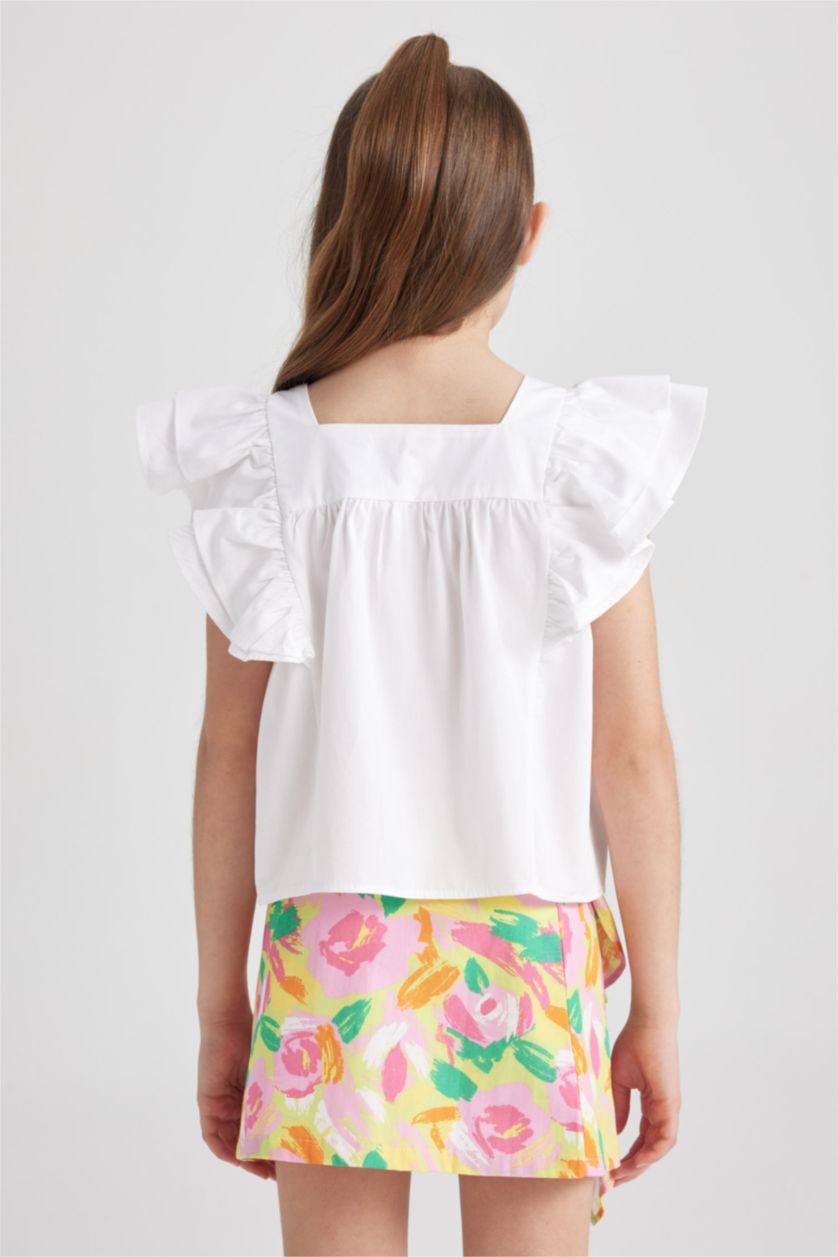 GIRLS & TEENS White Girl Square Collar Short Sleeve Blouse