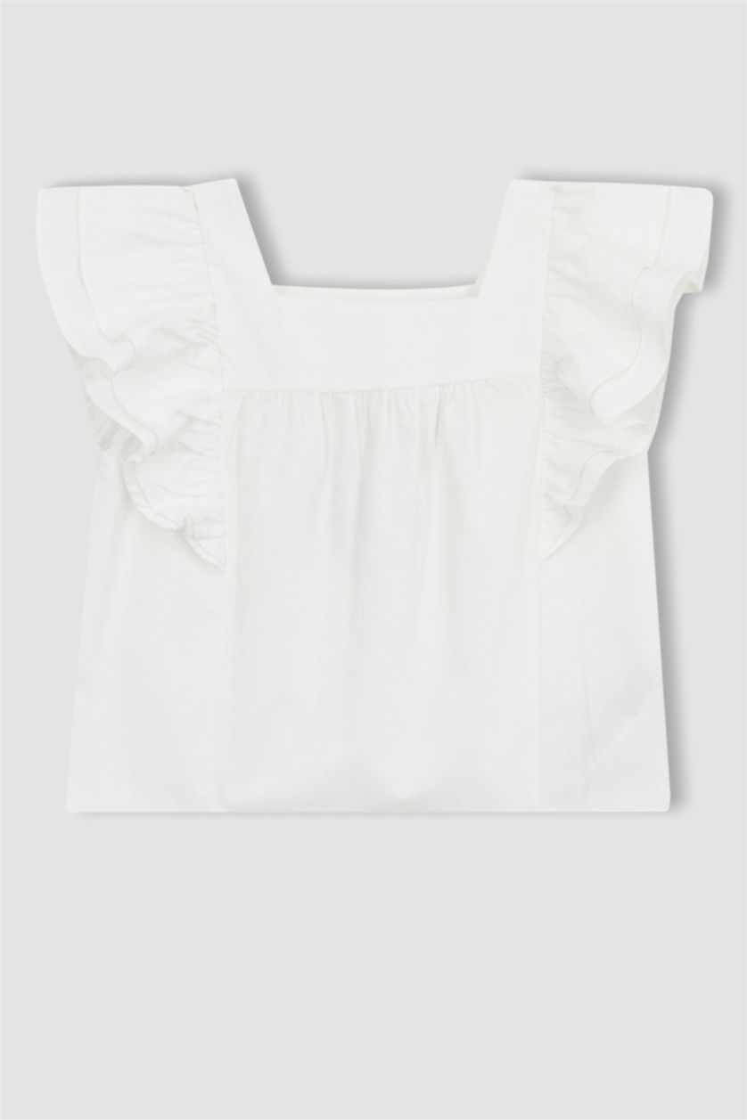 GIRLS & TEENS White Girl Square Collar Short Sleeve Blouse