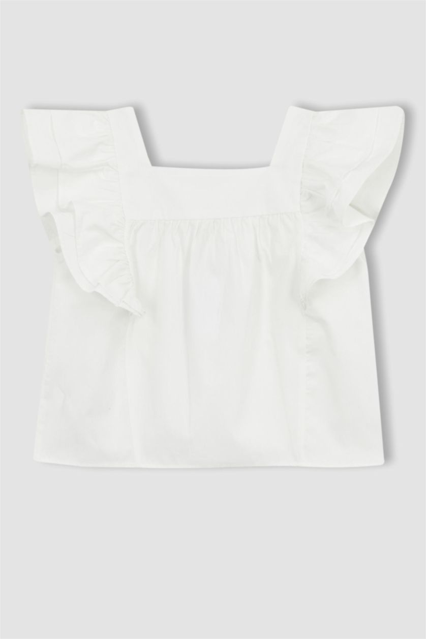 GIRLS & TEENS White Girl Square Collar Short Sleeve Blouse