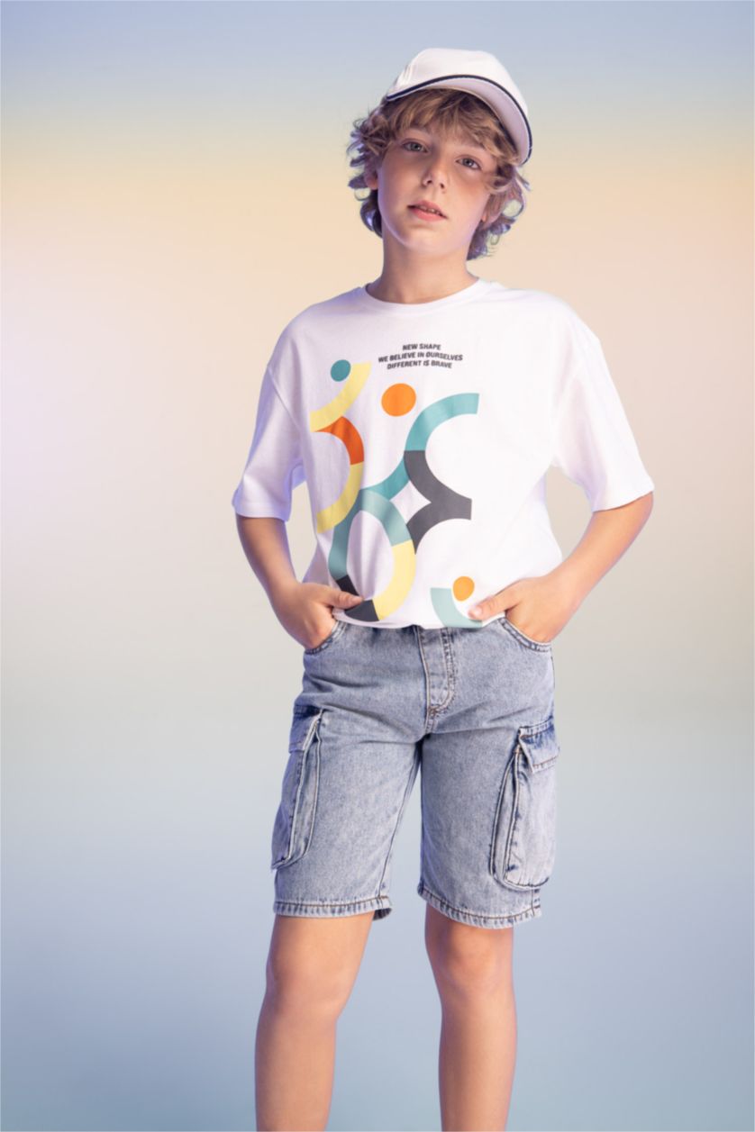 BOYS & TEENS Light Blue شورت جينز كارجو فيت