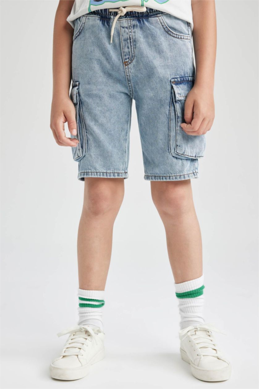 BOYS & TEENS Light Blue شورت جينز كارجو فيت