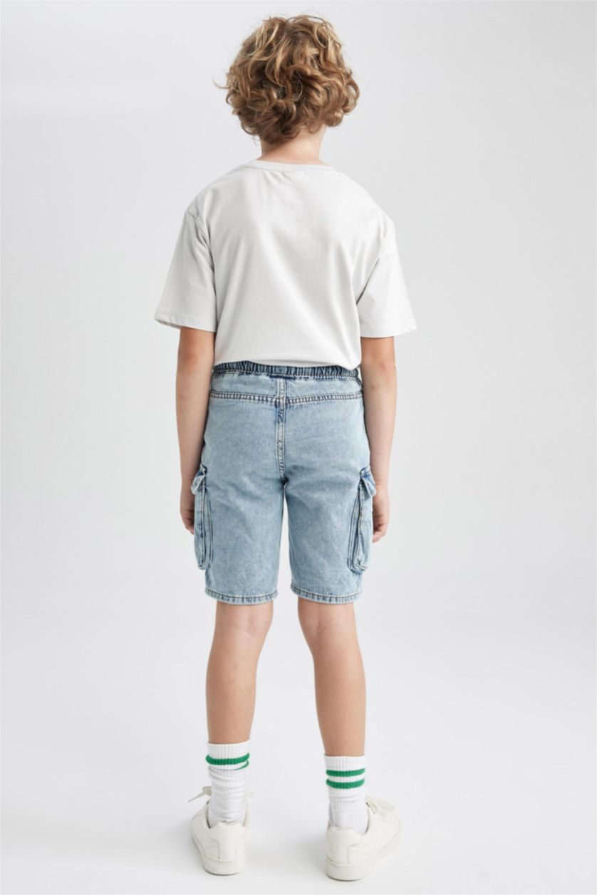 BOYS & TEENS Light Blue شورت جينز كارجو فيت