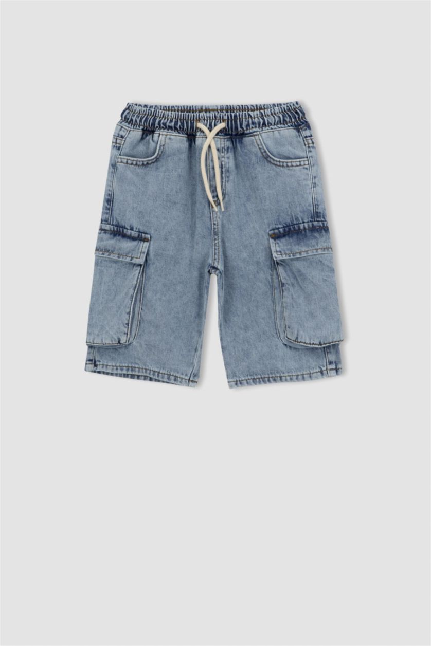 BOYS & TEENS Light Blue شورت جينز كارجو فيت