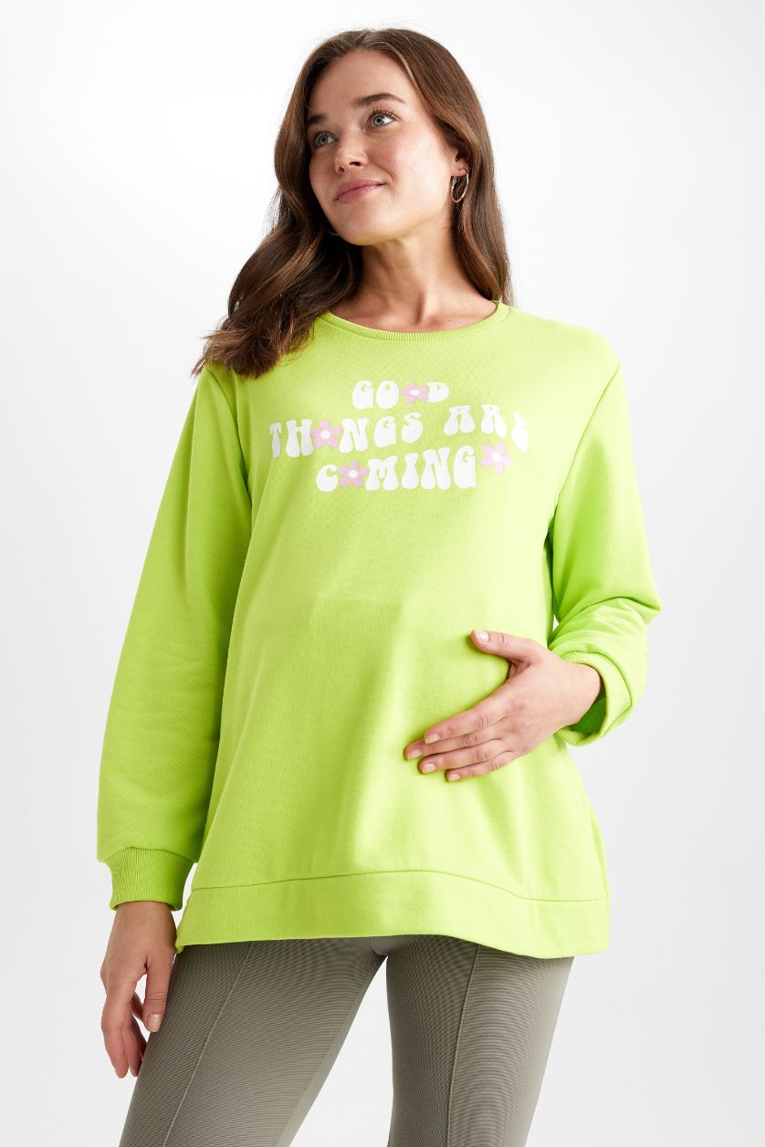 WOMAN Green Regular Fit Printed Maternity Sweatshirt