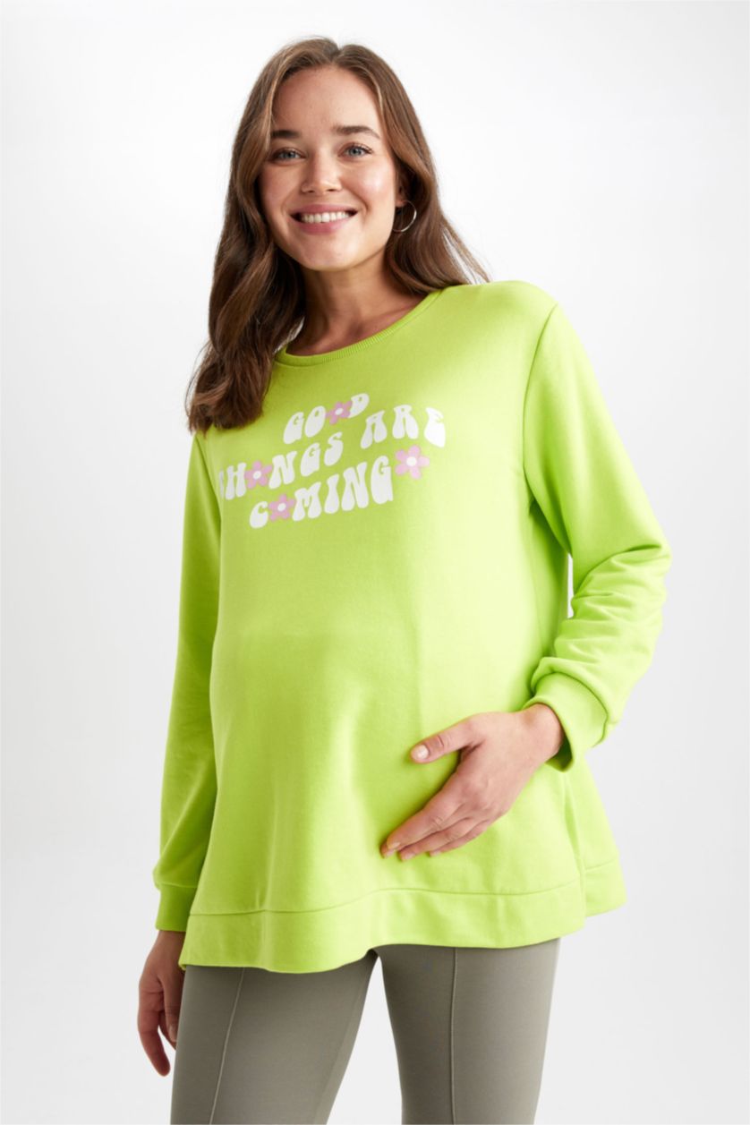 WOMAN Green Regular Fit Printed Maternity Sweatshirt