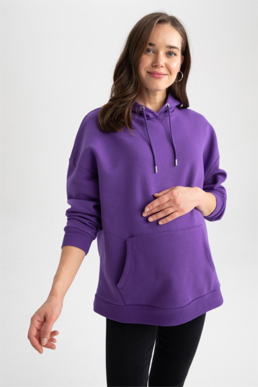 Женщины Фиолетовый Свитшот стандартного кроя с капюшоном для беременных