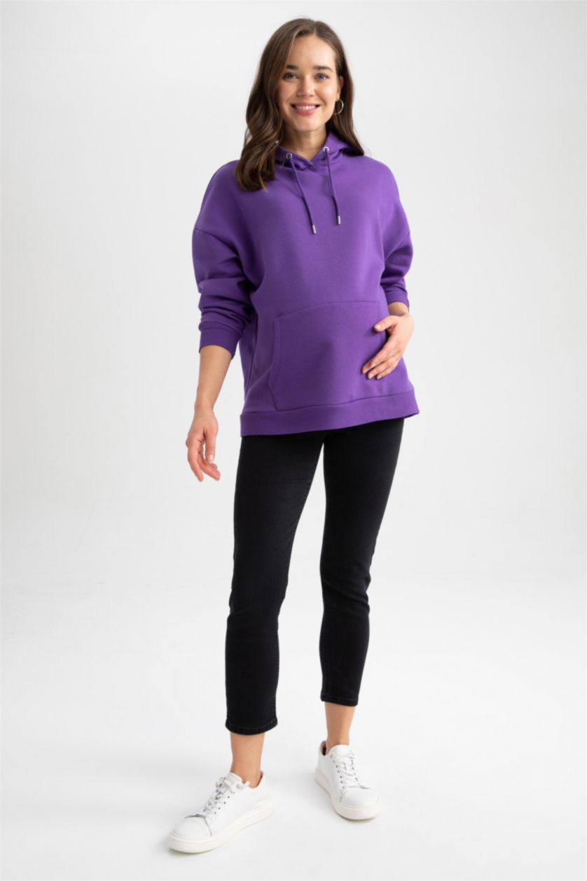 Женщины Фиолетовый Свитшот стандартного кроя с капюшоном для беременных