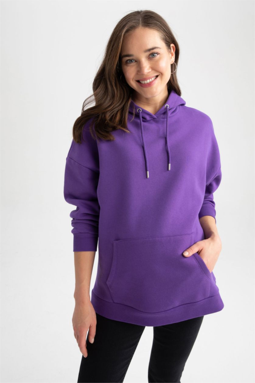 Женщины Фиолетовый Свитшот стандартного кроя с капюшоном для беременных