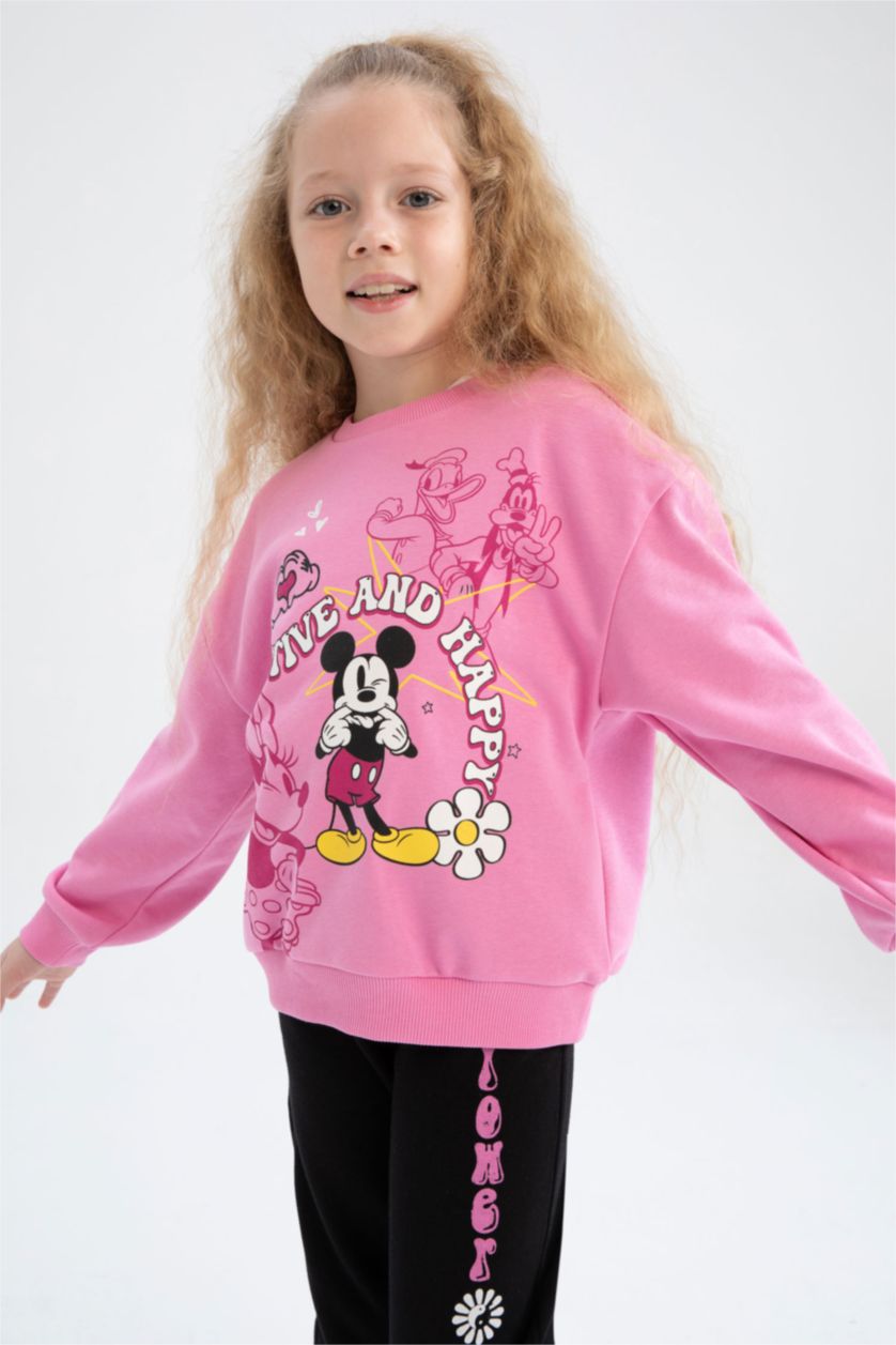 GIRLS & TEENS Pink Girl Disney Mickey Mouse Regular Fit Crew Neck Sweatshirt