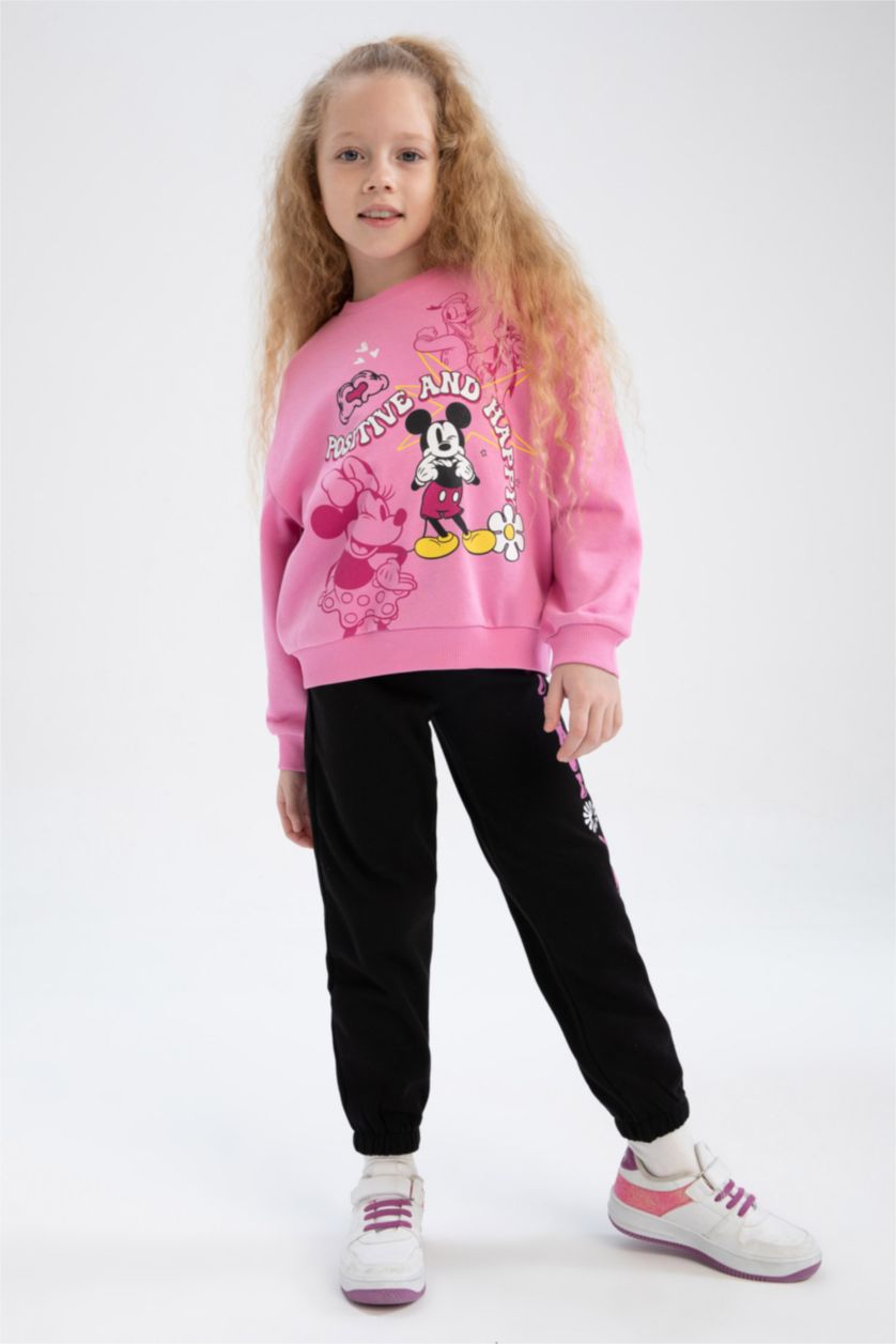 GIRLS & TEENS Pink Girl Disney Mickey Mouse Regular Fit Crew Neck Sweatshirt
