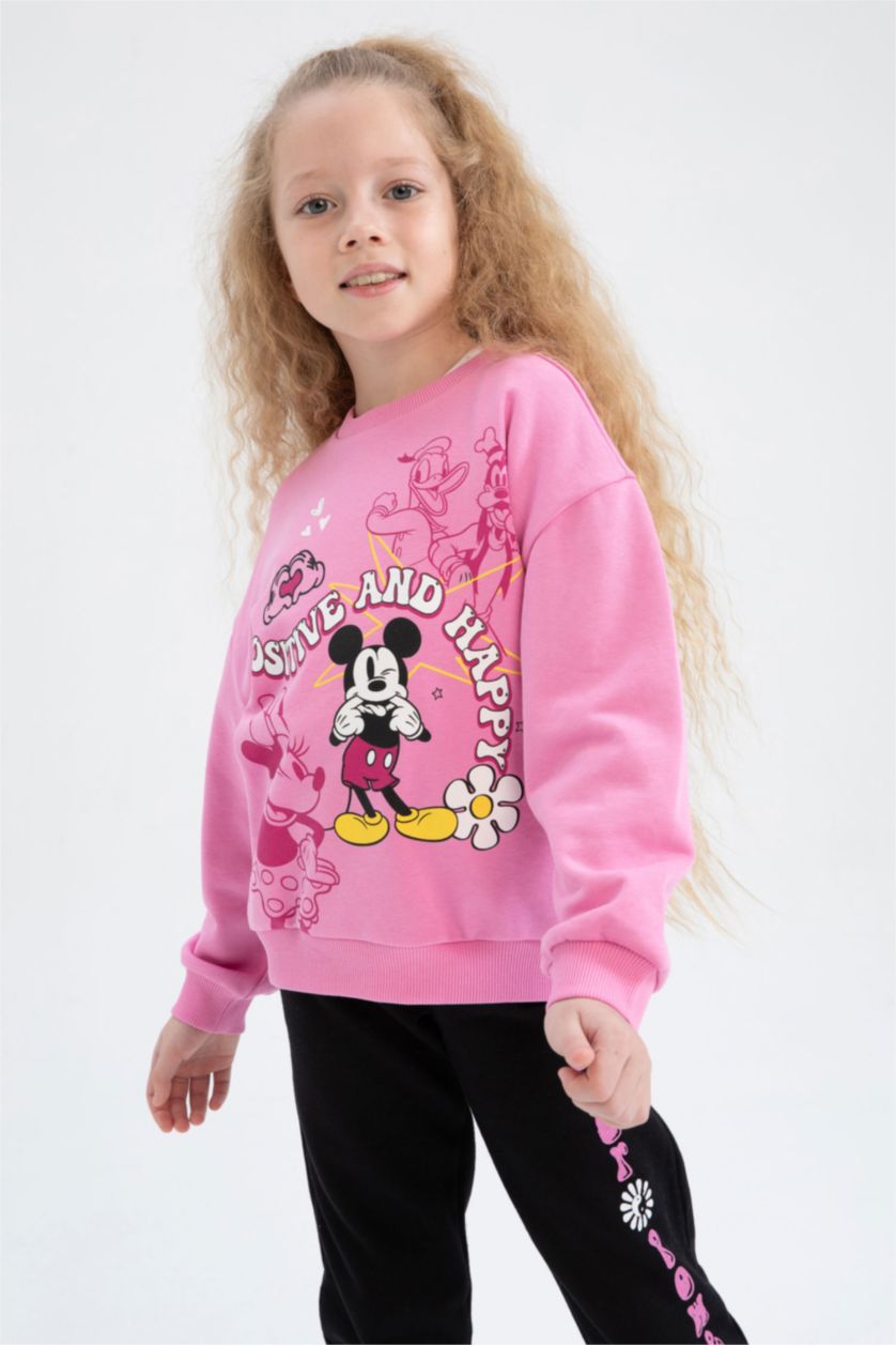 GIRLS & TEENS Pink Girl Disney Mickey Mouse Regular Fit Crew Neck Sweatshirt