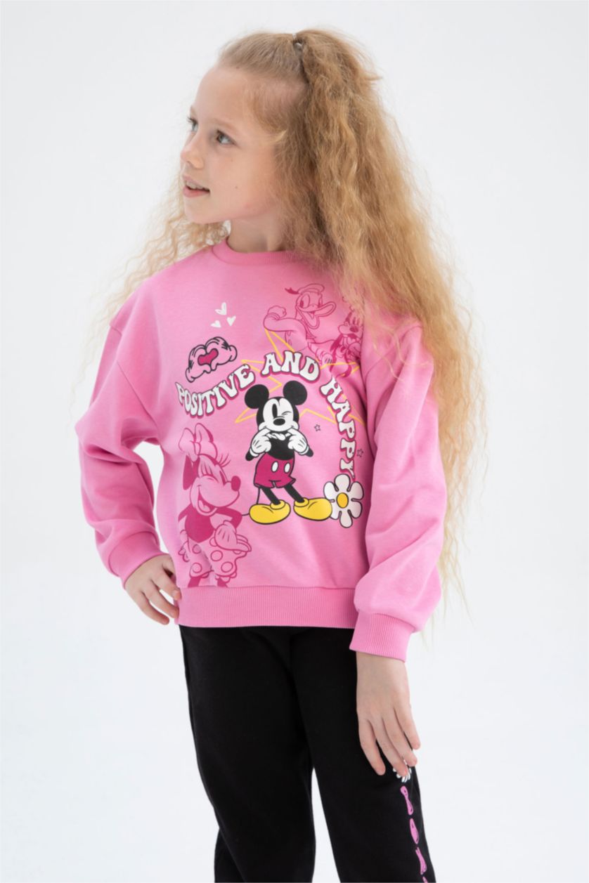 GIRLS & TEENS Pink Girl Disney Mickey Mouse Regular Fit Crew Neck Sweatshirt