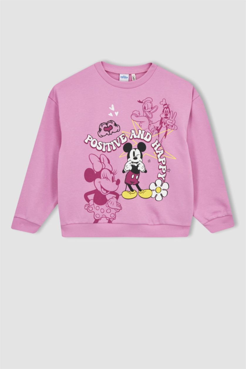 GIRLS & TEENS Pink Girl Disney Mickey Mouse Regular Fit Crew Neck Sweatshirt