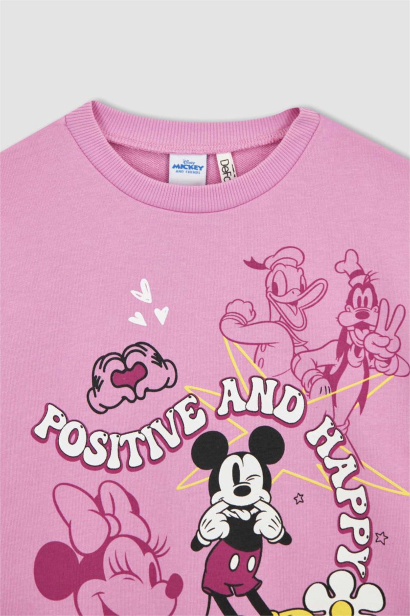 GIRLS & TEENS Pink Girl Disney Mickey Mouse Regular Fit Crew Neck Sweatshirt