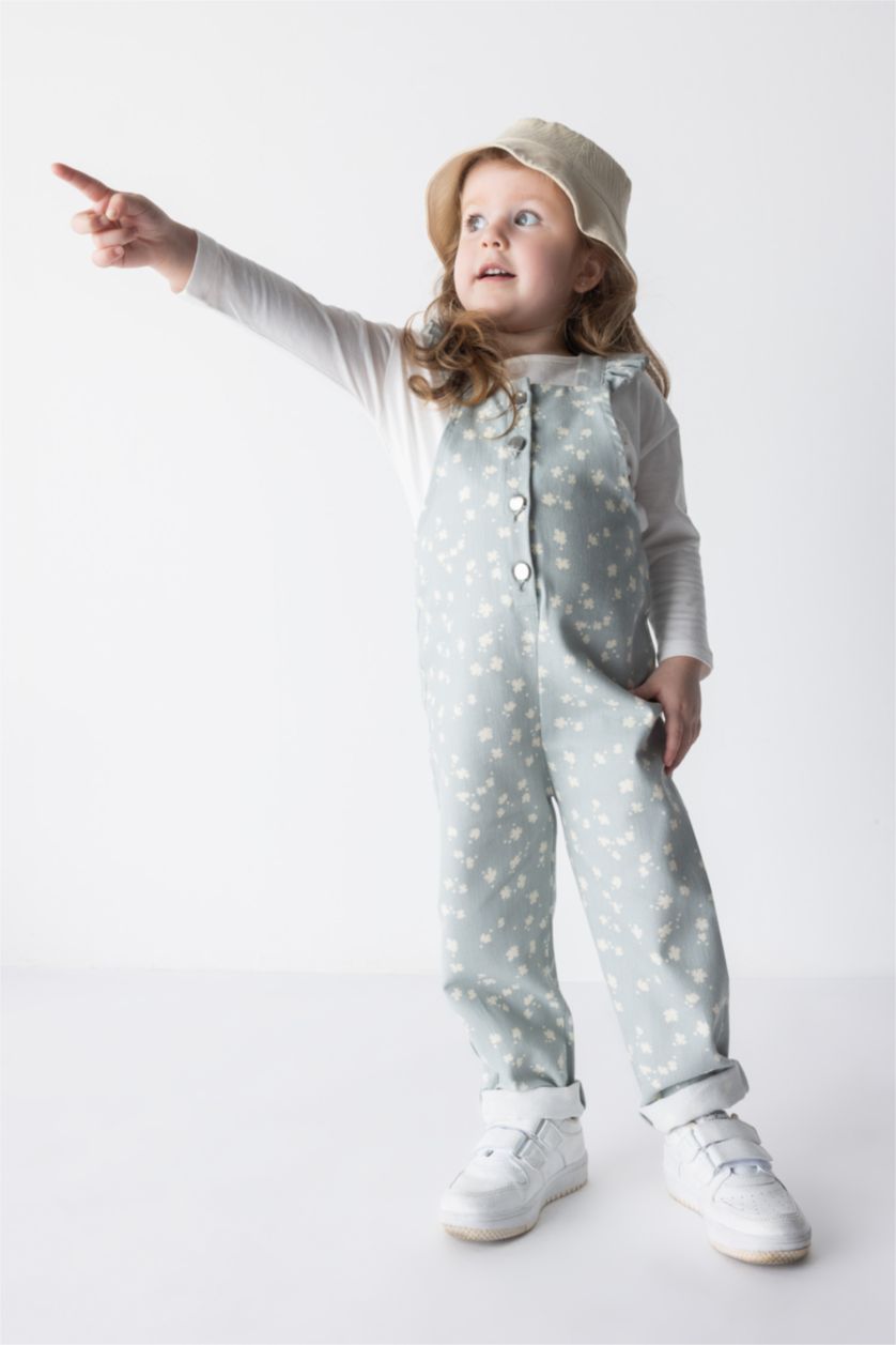 BÉBÉ FILLE Bleu Combinaison En Gabardine À Fleurs Pour Bébé Fille