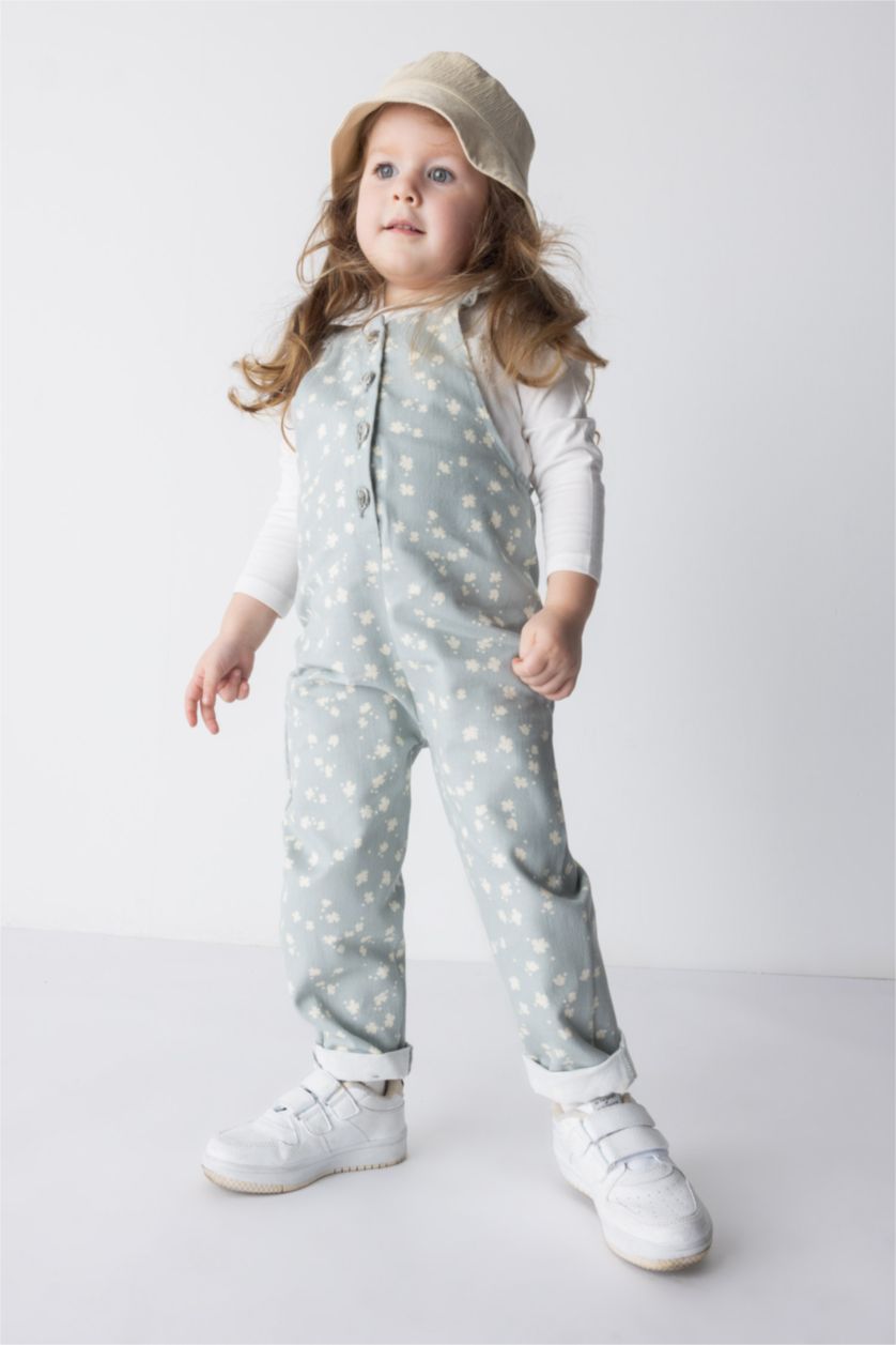 BÉBÉ FILLE Bleu Combinaison En Gabardine À Fleurs Pour Bébé Fille