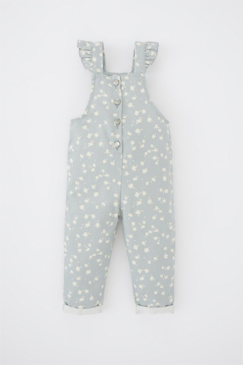BÉBÉ FILLE Bleu Combinaison En Gabardine À Fleurs Pour Bébé Fille