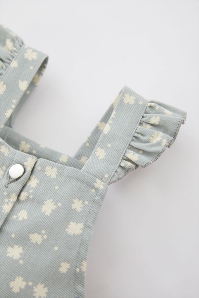 BÉBÉ FILLE Bleu Combinaison En Gabardine À Fleurs Pour Bébé Fille