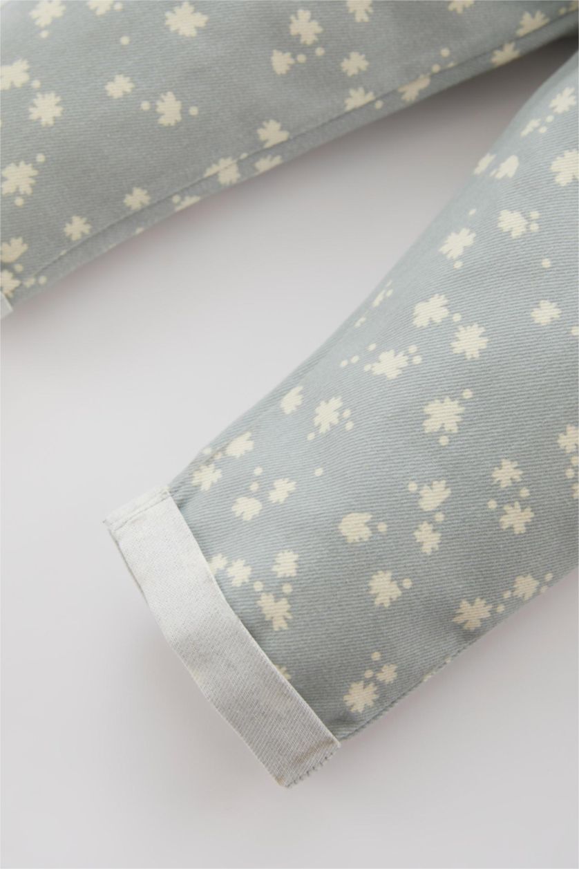 BÉBÉ FILLE Bleu Combinaison En Gabardine À Fleurs Pour Bébé Fille