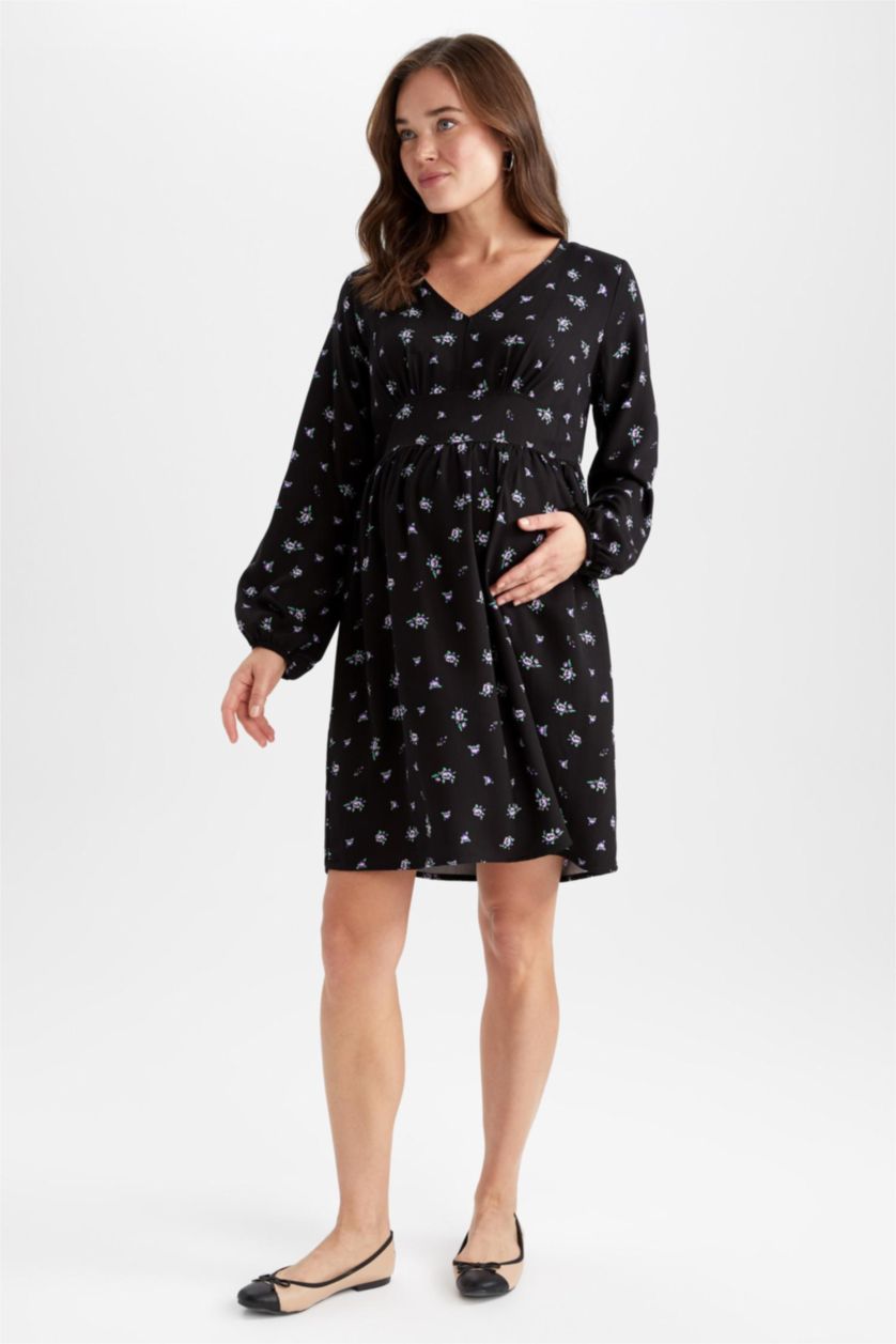 FEMME Noir Robe de Maternité à manches longues et longueur genou