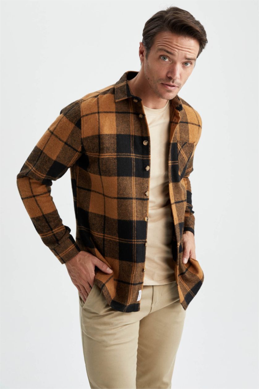 HOMME Marron Regular Fit Long Sleeve Shirt