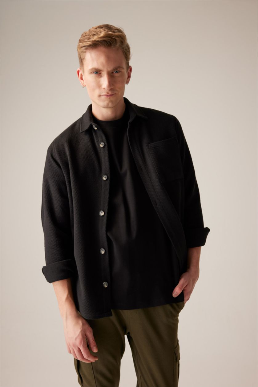 MAN Black Regular Fit Polo Neck Long Sleeve Shirt