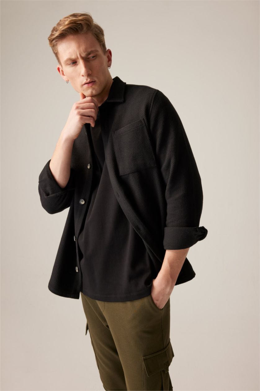 MAN Black Regular Fit Polo Neck Long Sleeve Shirt