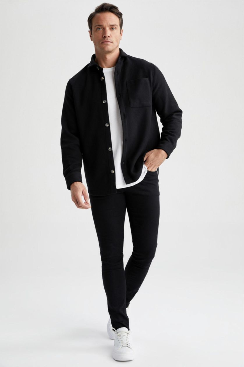 MAN Black Regular Fit Polo Neck Long Sleeve Shirt