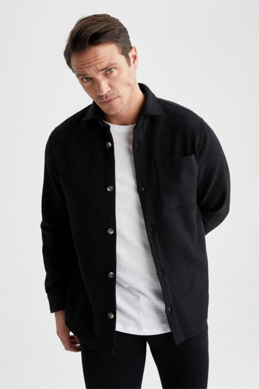 MAN Black Regular Fit Polo Neck Long Sleeve Shirt