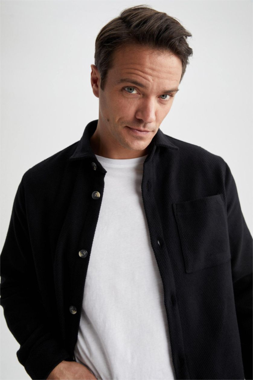 MAN Black Regular Fit Polo Neck Long Sleeve Shirt