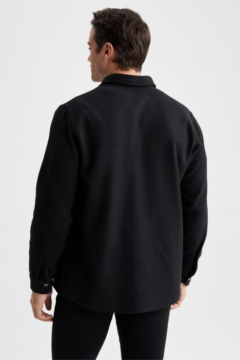 MAN Black Regular Fit Polo Neck Long Sleeve Shirt
