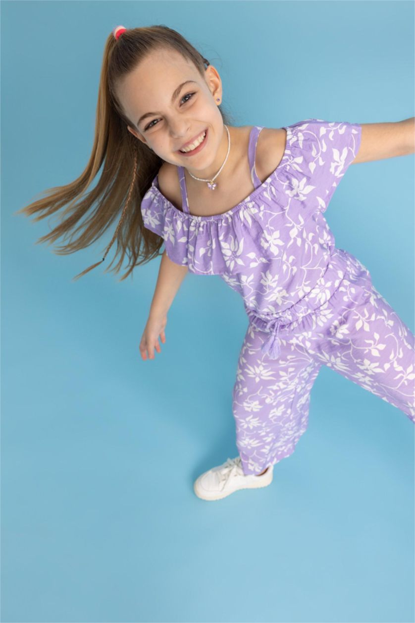 بنات أرجواني بلوزة بناتي منقوش بحمالات