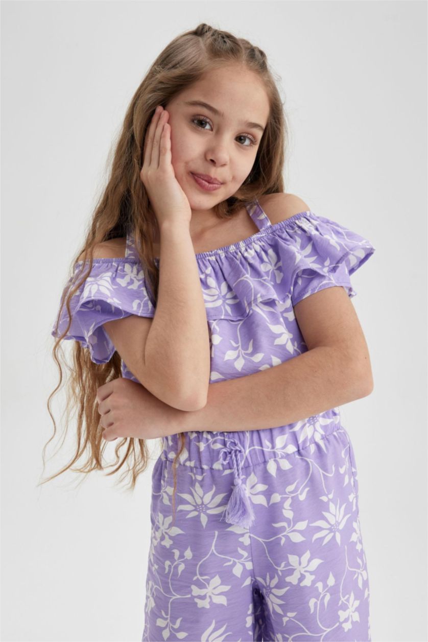 بنات أرجواني بلوزة بناتي منقوش بحمالات